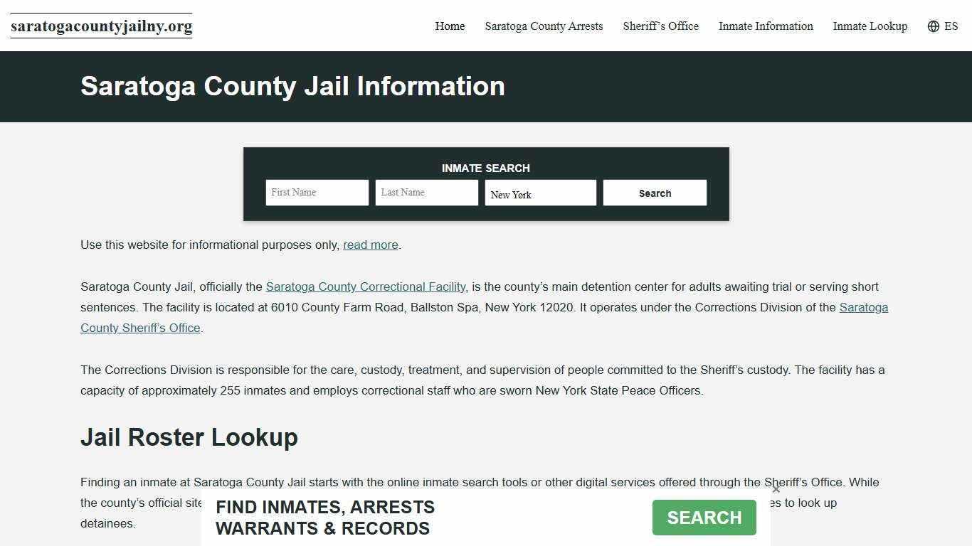 Saratoga County, NY Jail Roster, Inmate Info